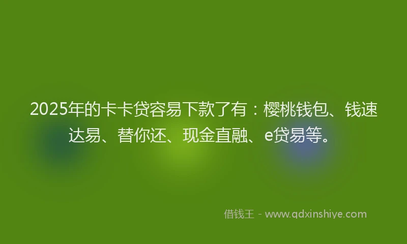 2025年的卡卡贷容易下款了有：樱桃钱包、钱速达易、替你还、现金直融、e贷易等。