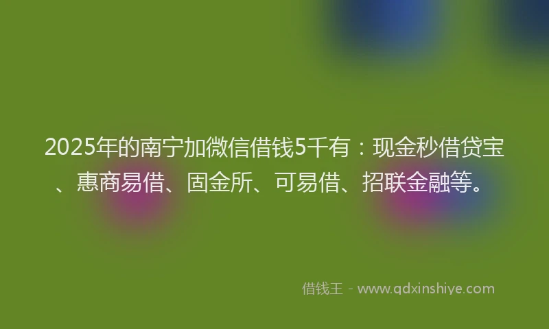2025年的南宁加微信借钱5千有：现金秒借贷宝、惠商易借、固金所、可易借、招联金融等。