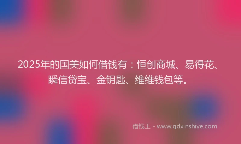 2025年的国美如何借钱有：恒创商城、易得花、瞬信贷宝、金钥匙、维维钱包等。