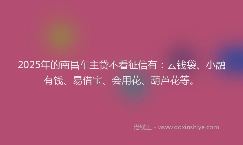 2025年的南昌车主贷不看征信有：云钱袋、小融有钱、易借宝、会用花、葫芦花等。
