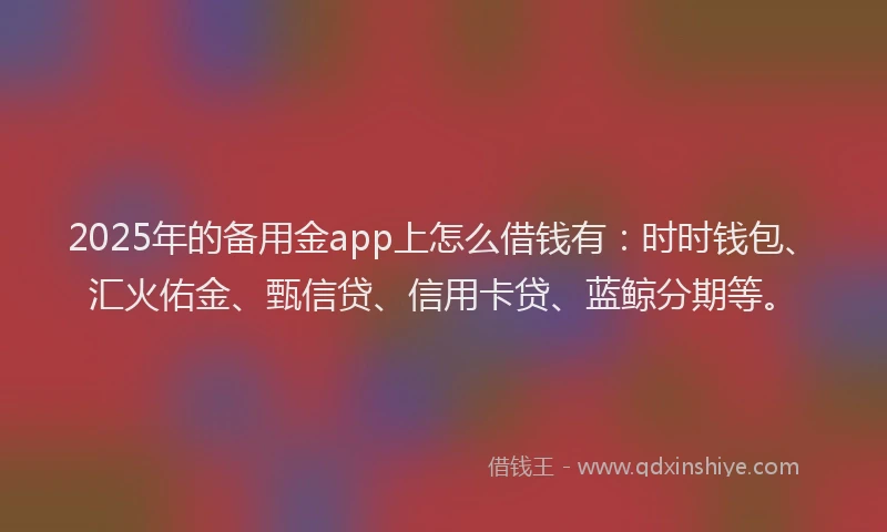 2025年的备用金app上怎么借钱有：时时钱包、汇火佑金、甄信贷、信用卡贷、蓝鲸分期等。