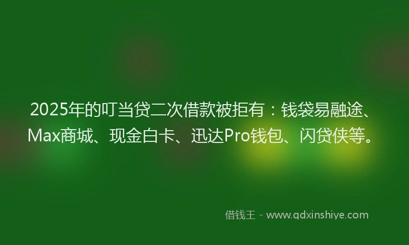 2025年的叮当贷二次借款被拒有：钱袋易融途、Max商城、现金白卡、迅达Pro钱包、闪贷侠等。