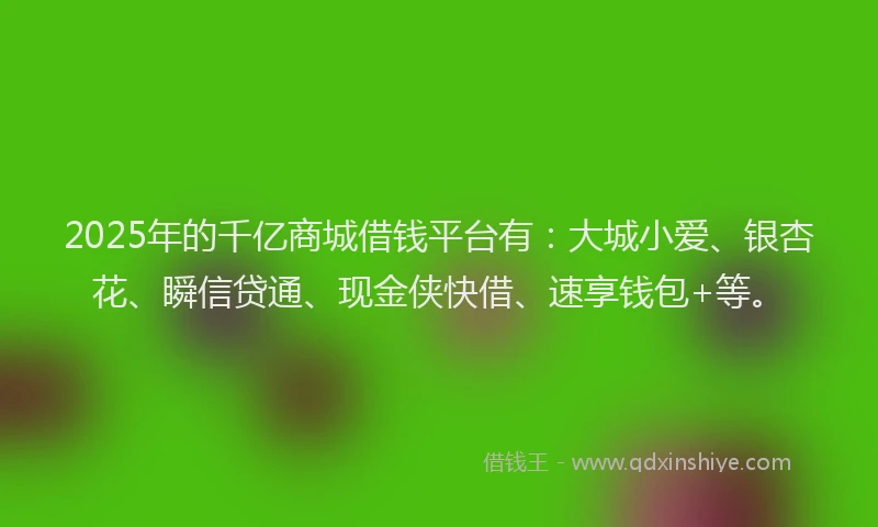 2025年的千亿商城借钱平台有：大城小爱、银杏花、瞬信贷通、现金侠快借、速享钱包+等。
