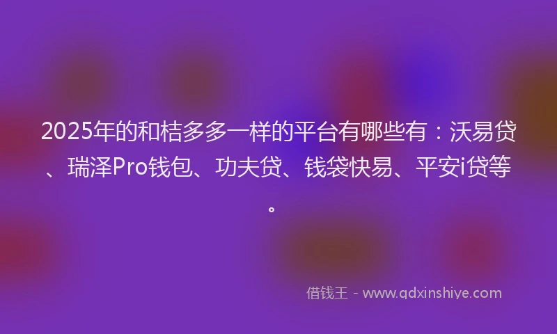 2025年的和桔多多一样的平台有哪些有：沃易贷、瑞泽Pro钱包、功夫贷、钱袋快易、平安i贷等。