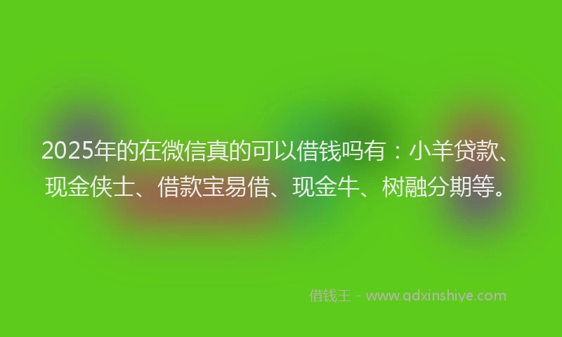 2025年的在微信真的可以借钱吗有：小羊贷款、现金侠士、借款宝易借、现金牛、树融分期等。