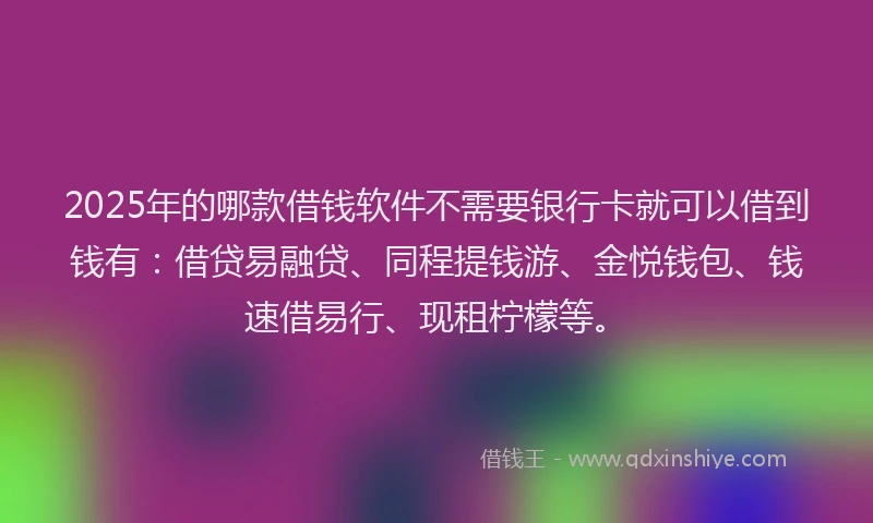 2025年的哪款借钱软件不需要银行卡就可以借到钱有：借贷易融贷、同程提钱游、金悦钱包、钱速借易行、现租柠檬等。