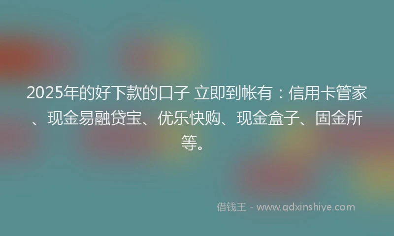 2025年的好下款的口子 立即到帐有：信用卡管家、现金易融贷宝、优乐快购、现金盒子、固金所等。