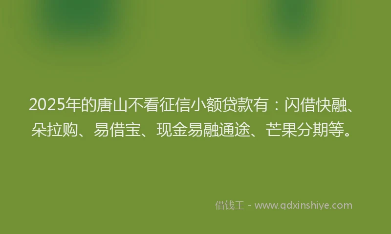 2025年的唐山不看征信小额贷款有：闪借快融、朵拉购、易借宝、现金易融通途、芒果分期等。