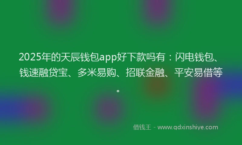 2025年的天辰钱包app好下款吗有：闪电钱包、钱速融贷宝、多米易购、招联金融、平安易借等。