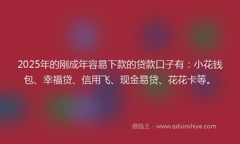2025年的刚成年容易下款的贷款口子有：小花钱包、幸福贷、信用飞、现金易贷、花花卡等。