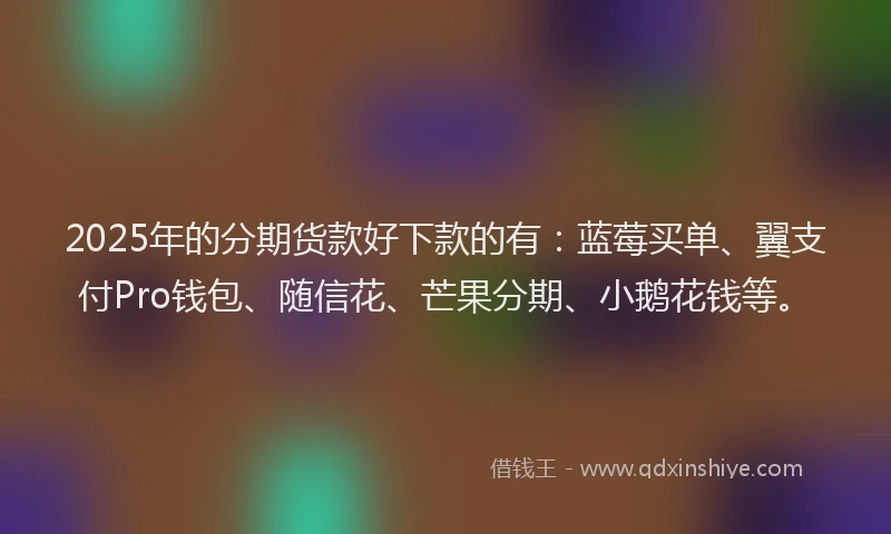2025年的分期货款好下款的有：蓝莓买单、翼支付Pro钱包、随信花、芒果分期、小鹅花钱等。