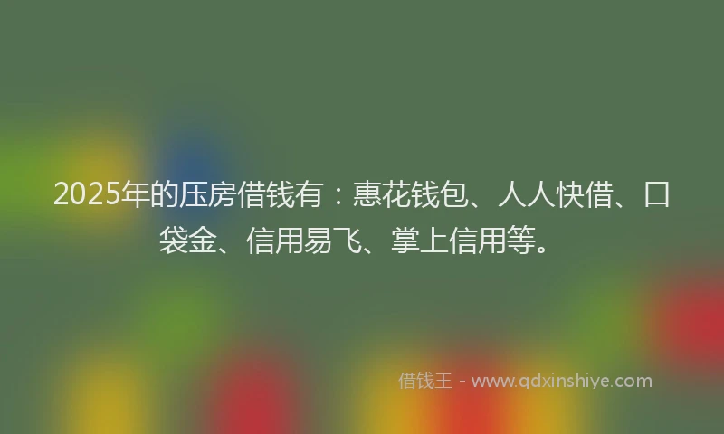 2025年的压房借钱有：惠花钱包、人人快借、口袋金、信用易飞、掌上信用等。