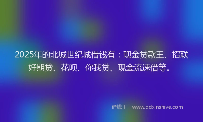 2025年的北城世纪城借钱有：现金贷款王、招联好期贷、花呗、你我贷、现金流速借等。