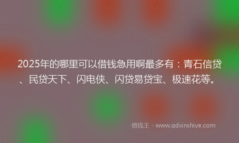 2025年的哪里可以借钱急用啊最多有：青石信贷、民贷天下、闪电侠、闪贷易贷宝、极速花等。