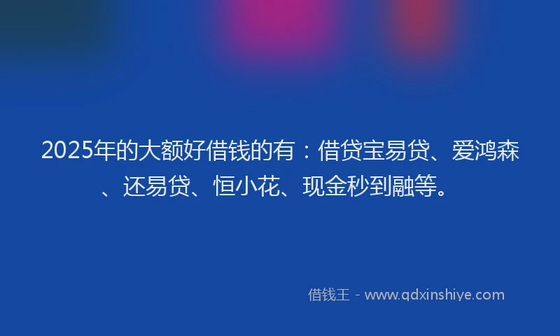 2025年的大额好借钱的有：借贷宝易贷、爱鸿森、还易贷、恒小花、现金秒到融等。