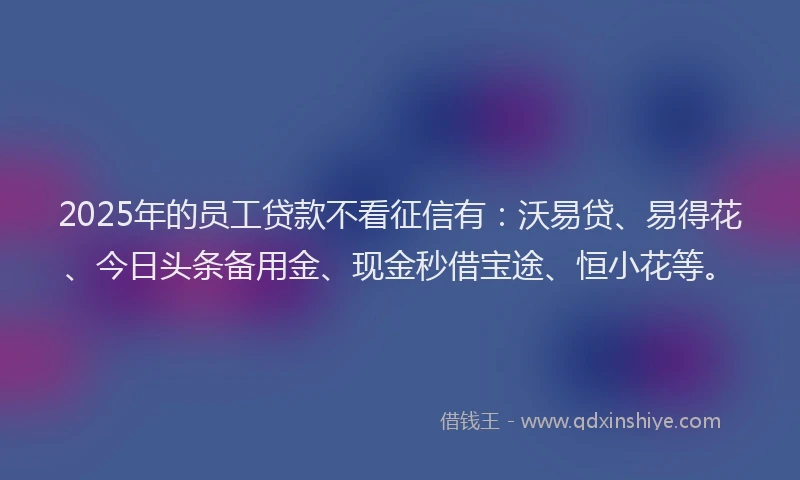 2025年的员工贷款不看征信有：沃易贷、易得花、今日头条备用金、现金秒借宝途、恒小花等。