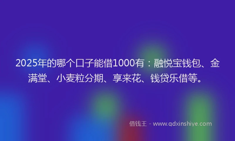 2025年的哪个口子能借1000有：融悦宝钱包、金满堂、小麦粒分期、享来花、钱贷乐借等。