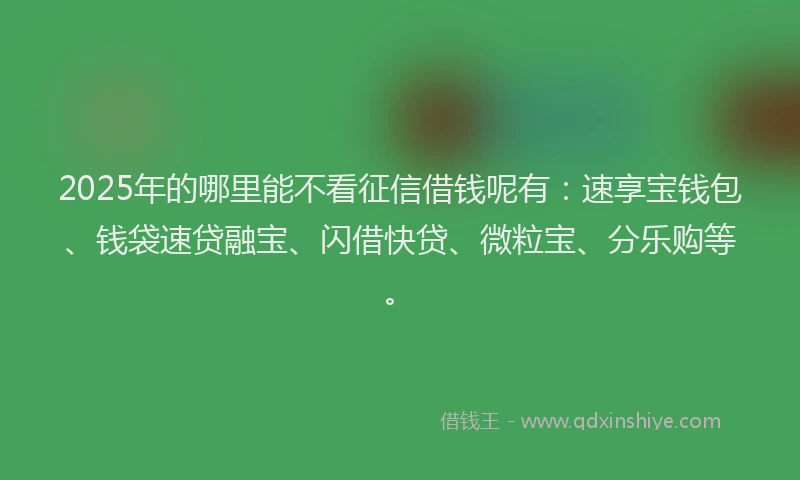 2025年的哪里能不看征信借钱呢有：速享宝钱包、钱袋速贷融宝、闪借快贷、微粒宝、分乐购等。