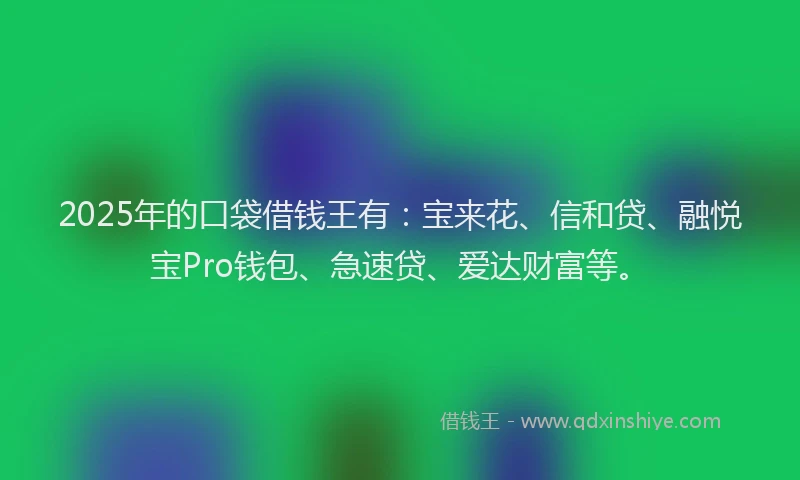 2025年的口袋借钱王有：宝来花、信和贷、融悦宝Pro钱包、急速贷、爱达财富等。