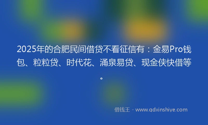 2025年的合肥民间借贷不看征信有：金易Pro钱包、粒粒贷、时代花、涌泉易贷、现金侠快借等。