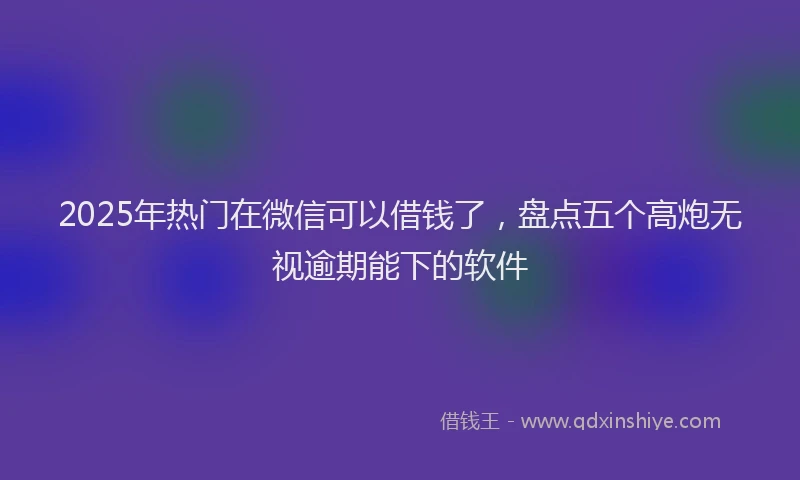 2025年热门在微信可以借钱了，盘点五个高炮无视逾期能下的软件