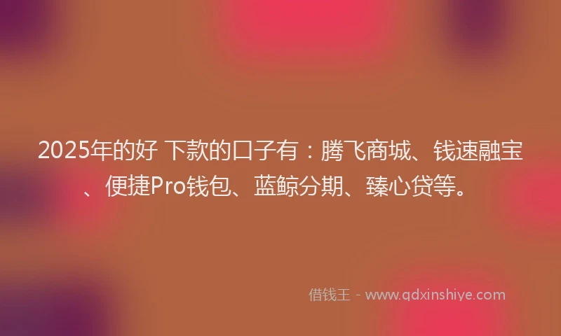 2025年的好 下款的口子有：腾飞商城、钱速融宝、便捷Pro钱包、蓝鲸分期、臻心贷等。