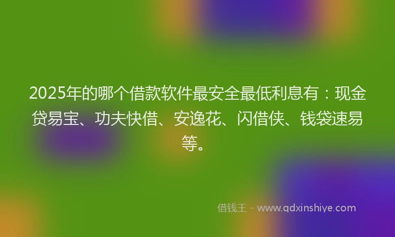 2025年的哪个借款软件最安全最低利息有：现金贷易宝、功夫快借、安逸花、闪借侠、钱袋速易等。