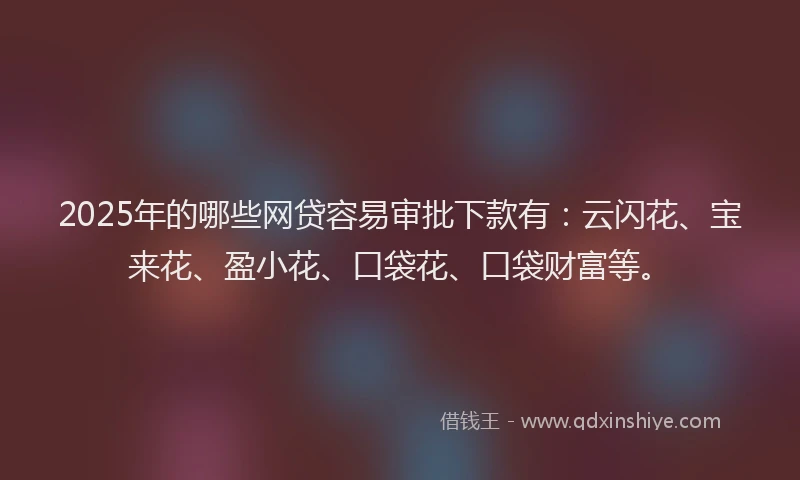 2025年的哪些网贷容易审批下款有：云闪花、宝来花、盈小花、口袋花、口袋财富等。