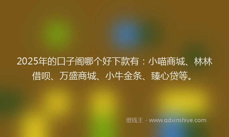2025年的口子阁哪个好下款有：小喵商城、林林借呗、万盛商城、小牛金条、臻心贷等。