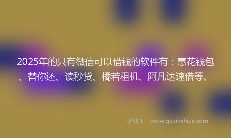 2025年的只有微信可以借钱的软件有：惠花钱包、替你还、读秒贷、橘若租机、阿凡达速借等。