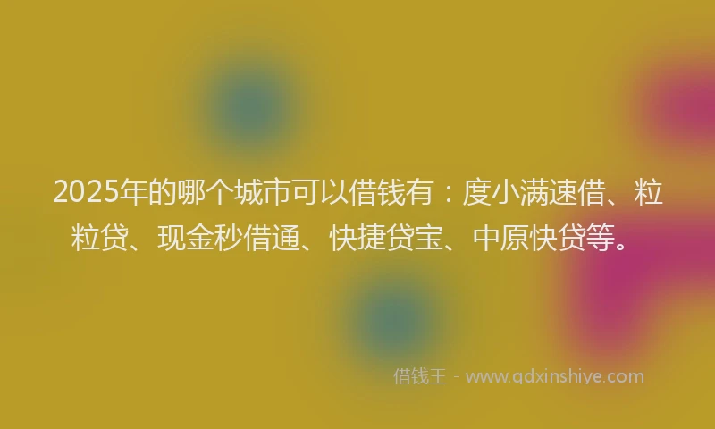 2025年的哪个城市可以借钱有：度小满速借、粒粒贷、现金秒借通、快捷贷宝、中原快贷等。