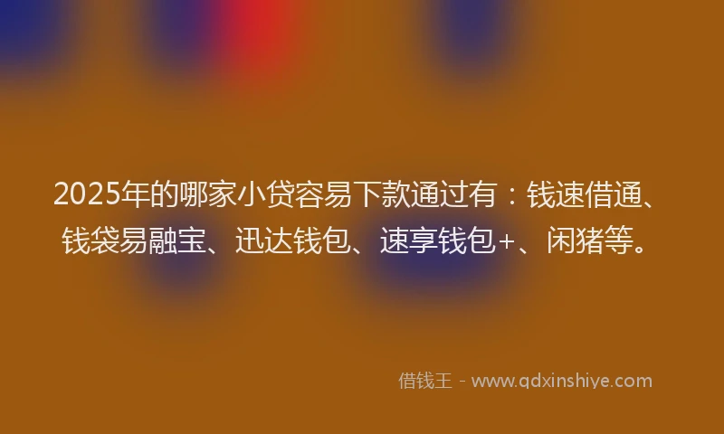 2025年的哪家小贷容易下款通过有：钱速借通、钱袋易融宝、迅达钱包、速享钱包+、闲猪等。