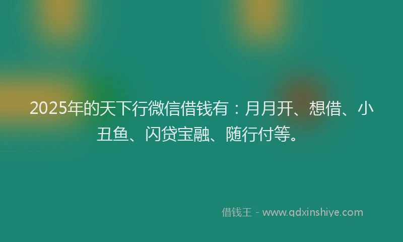 2025年的天下行微信借钱有：月月开、想借、小丑鱼、闪贷宝融、随行付等。