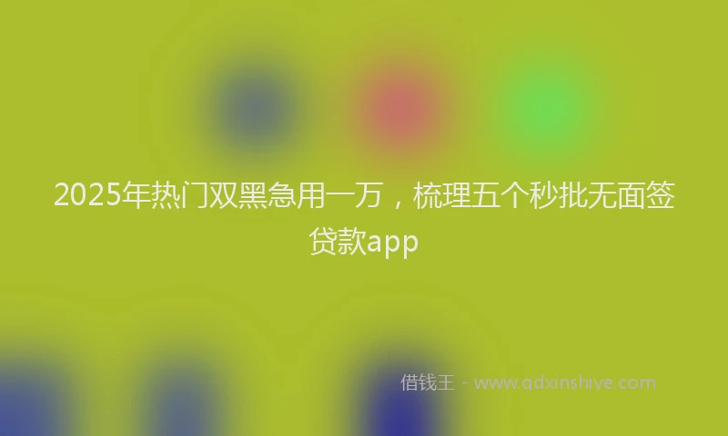 2025年热门双黑急用一万，梳理五个秒批无面签贷款app
