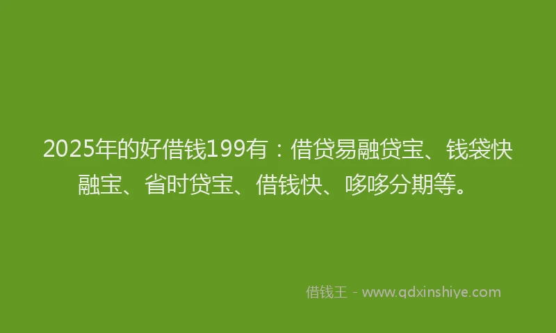 2025年的好借钱199有：借贷易融贷宝、钱袋快融宝、省时贷宝、借钱快、哆哆分期等。