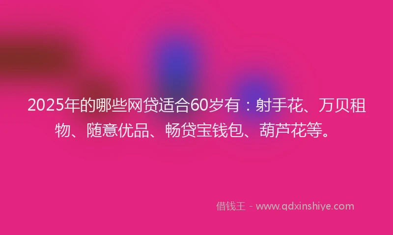 2025年的哪些网贷适合60岁有：射手花、万贝租物、随意优品、畅贷宝钱包、葫芦花等。