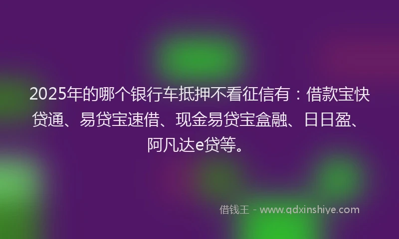 2025年的哪个银行车抵押不看征信有：借款宝快贷通、易贷宝速借、现金易贷宝盒融、日日盈、阿凡达e贷等。