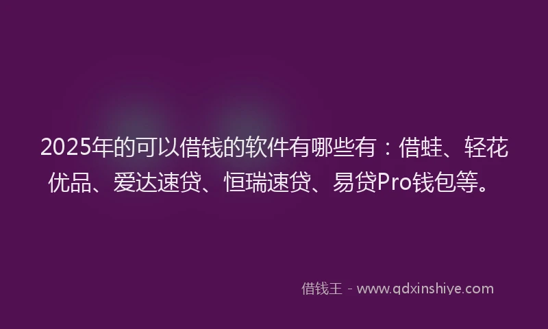 2025年的可以借钱的软件有哪些有：借蛙、轻花优品、爱达速贷、恒瑞速贷、易贷Pro钱包等。