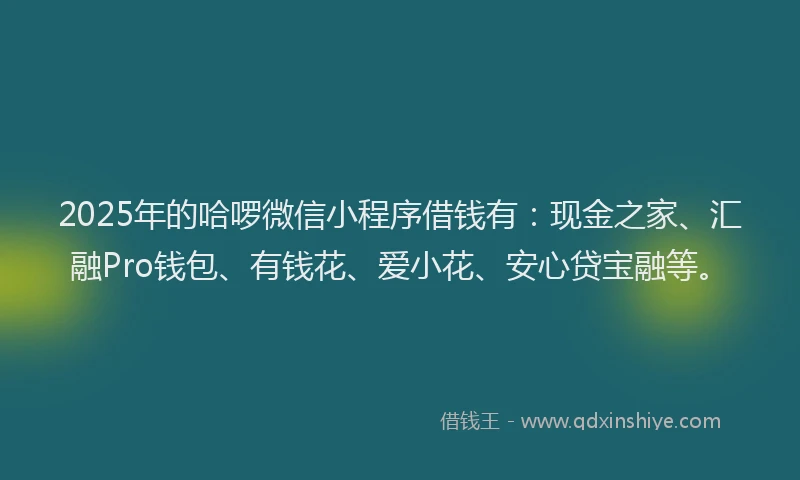2025年的哈啰微信小程序借钱有：现金之家、汇融Pro钱包、有钱花、爱小花、安心贷宝融等。