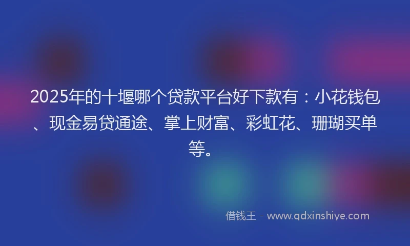 2025年的十堰哪个贷款平台好下款有：小花钱包、现金易贷通途、掌上财富、彩虹花、珊瑚买单等。