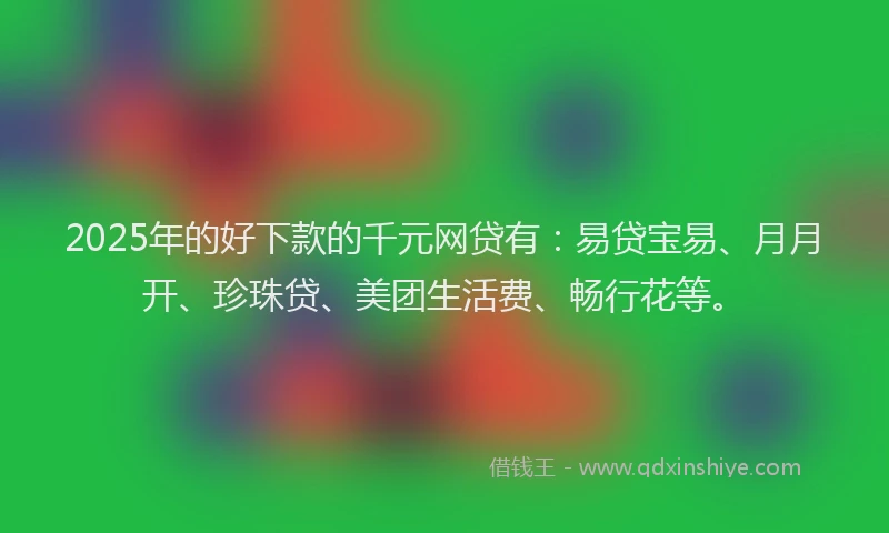 2025年的好下款的千元网贷有：易贷宝易、月月开、珍珠贷、美团生活费、畅行花等。
