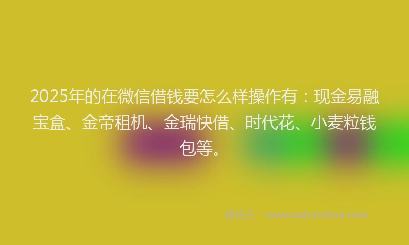 2025年的在微信借钱要怎么样操作有：现金易融宝盒、金帝租机、金瑞快借、时代花、小麦粒钱包等。