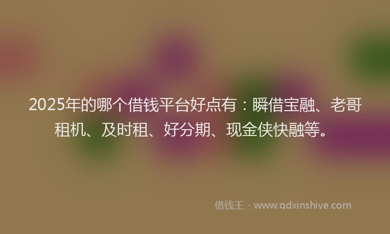 2025年的哪个借钱平台好点有：瞬借宝融、老哥租机、及时租、好分期、现金侠快融等。