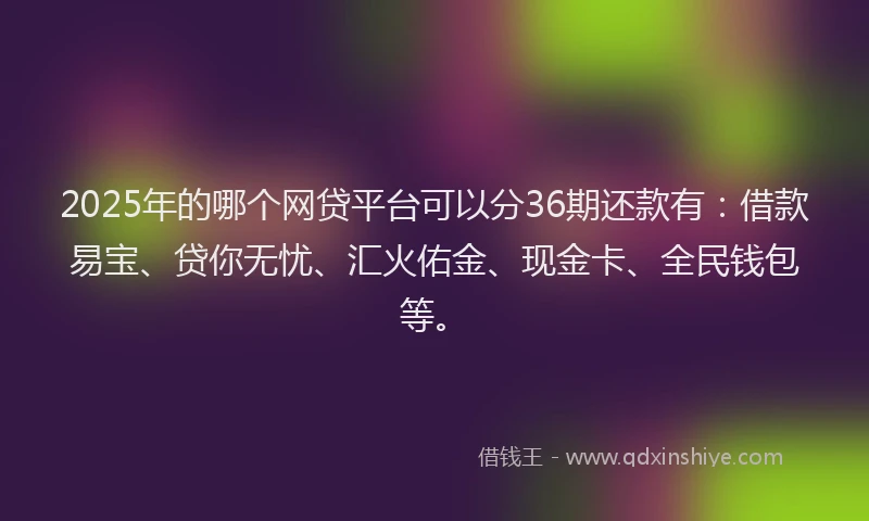 2025年的哪个网贷平台可以分36期还款有：借款易宝、贷你无忧、汇火佑金、现金卡、全民钱包等。
