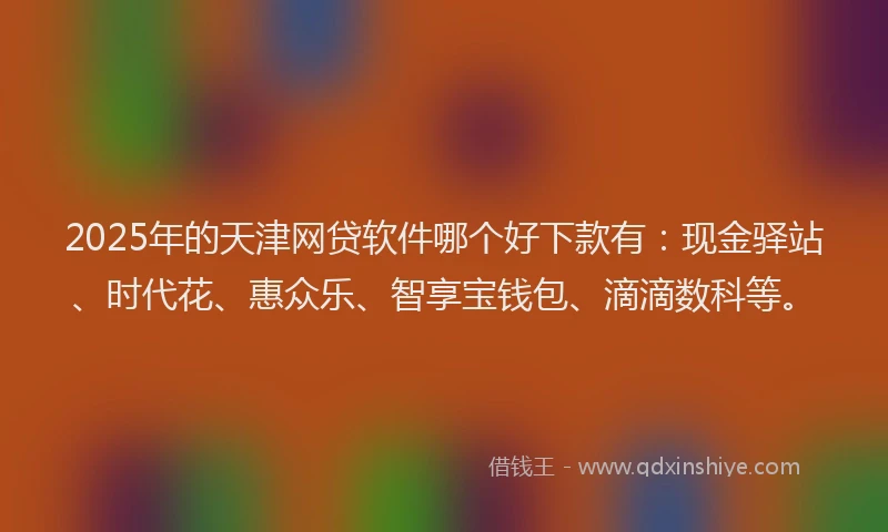 2025年的天津网贷软件哪个好下款有：现金驿站、时代花、惠众乐、智享宝钱包、滴滴数科等。