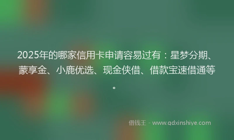 2025年的哪家信用卡申请容易过有：星梦分期、蒙享金、小鹿优选、现金侠借、借款宝速借通等。