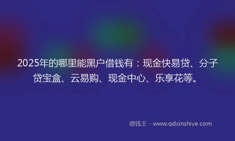 2025年的哪里能黑户借钱有：现金快易贷、分子贷宝盒、云易购、现金中心、乐享花等。