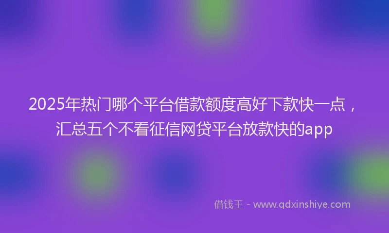 2025年热门哪个平台借款额度高好下款快一点，汇总五个不看征信网贷平台放款快的app