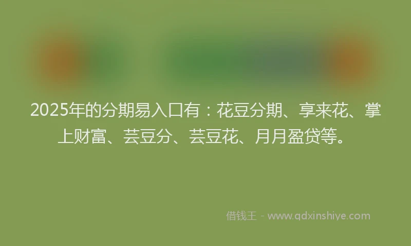 2025年的分期易入口有：花豆分期、享来花、掌上财富、芸豆分、芸豆花、月月盈贷等。