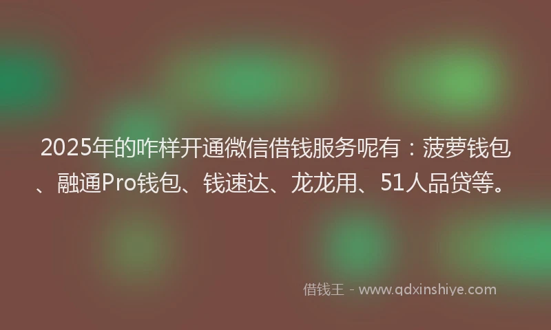 2025年的咋样开通微信借钱服务呢有：菠萝钱包、融通Pro钱包、钱速达、龙龙用、51人品贷等。
